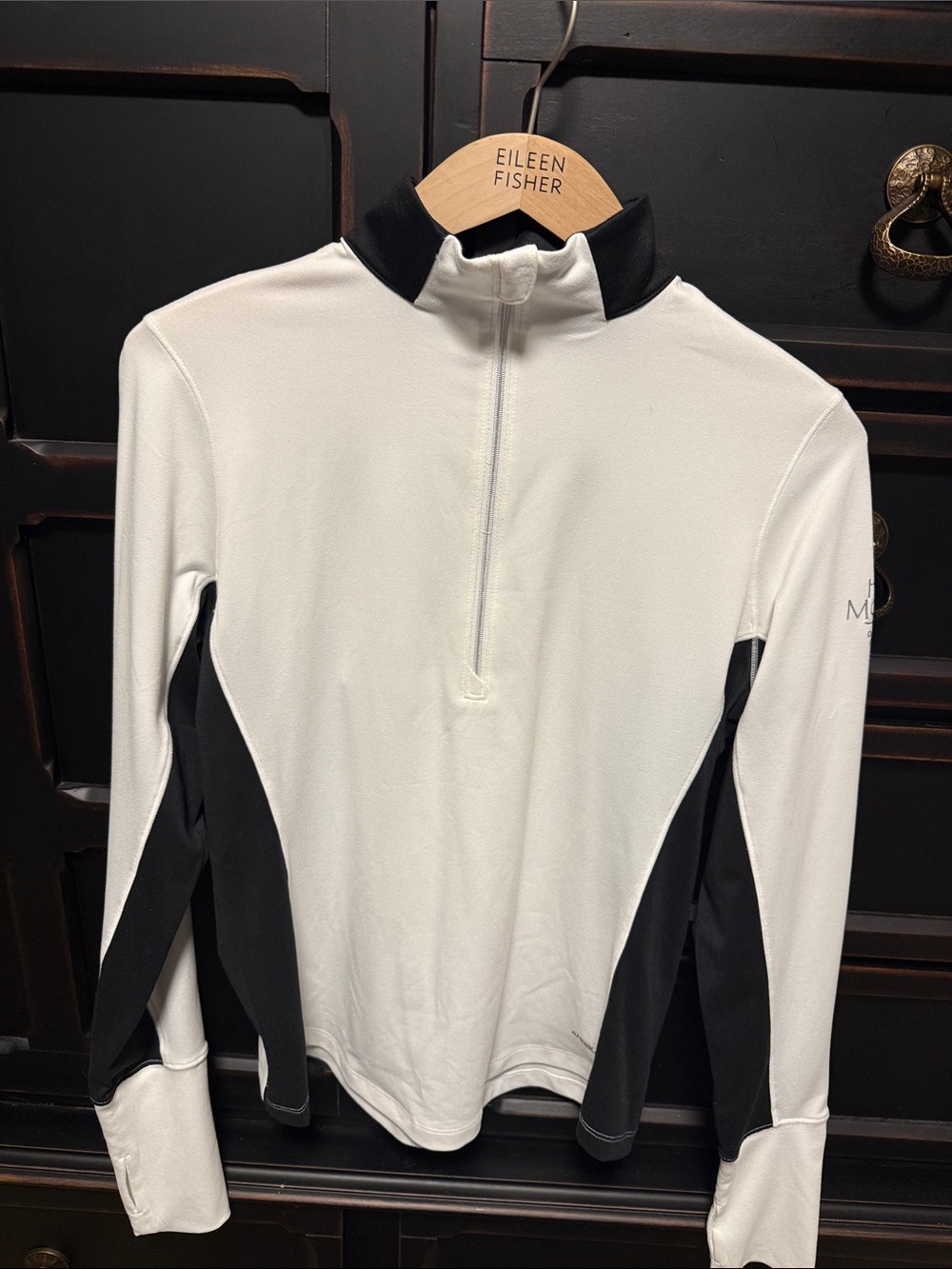 Eileen Fisher White and Black Long-Sleeve Half-Zip Top